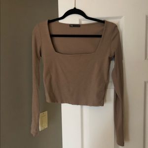 ZARA Beige Square Neck Long Sleeve